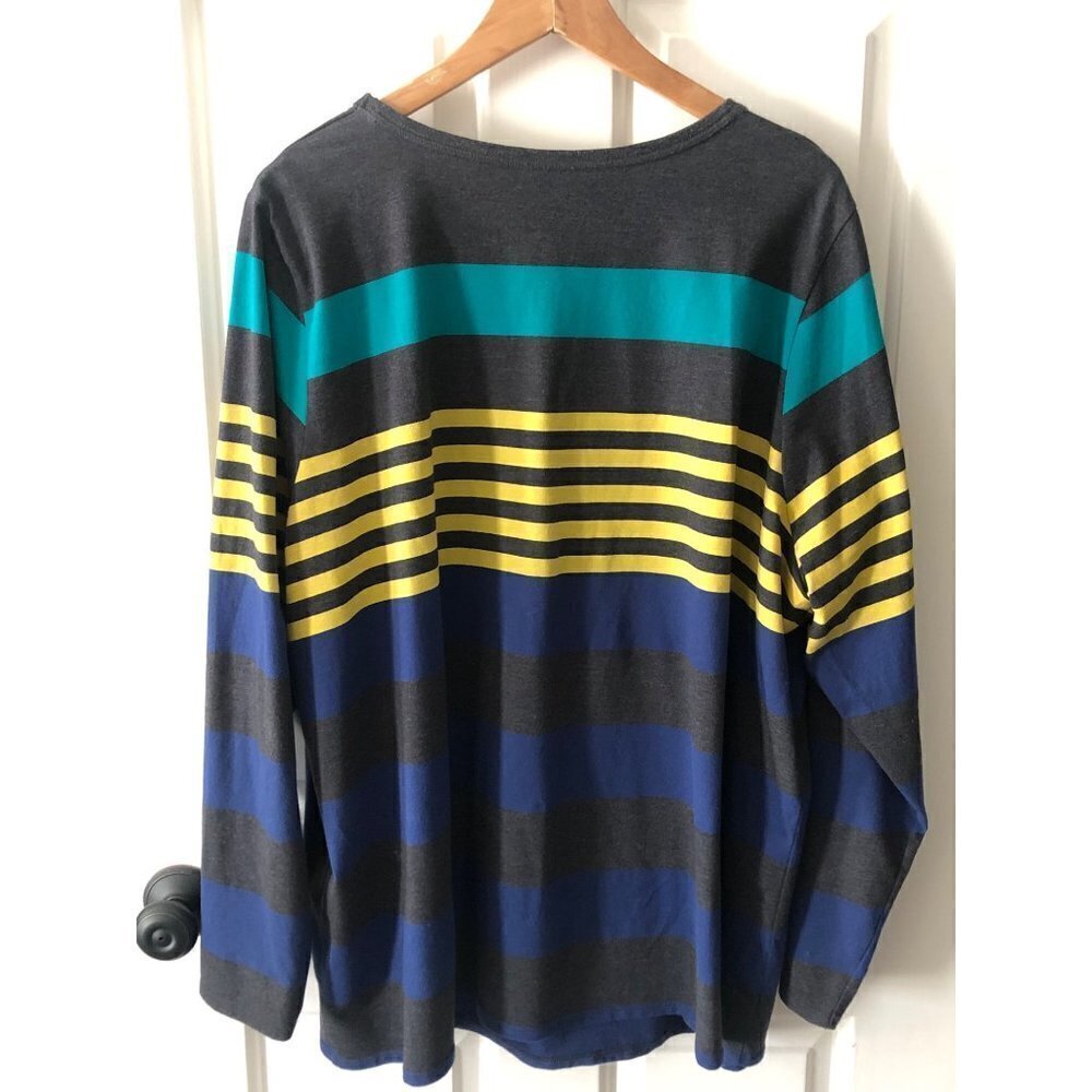 Woman's Plus Size 26/28 Lane Bryant Shirt Striped with Blue Yellow Teal - Picture 5 of 7